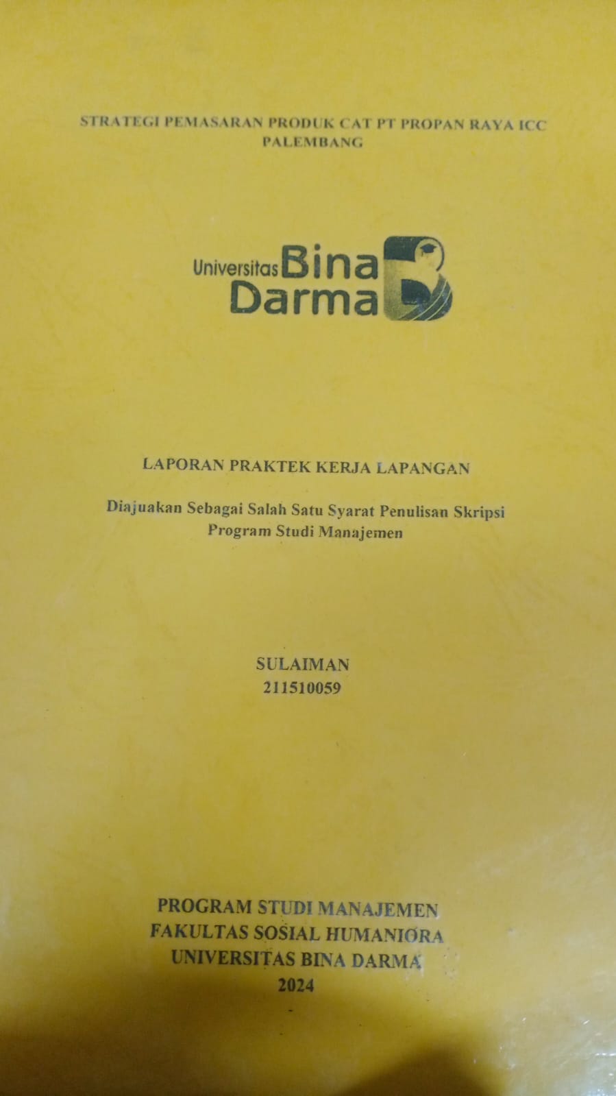 Cover STRATEGI PEMASARAN PRODUK CAT PT PROPAN RAYA ICC PALEMBANG / Sulaiman (211510059)