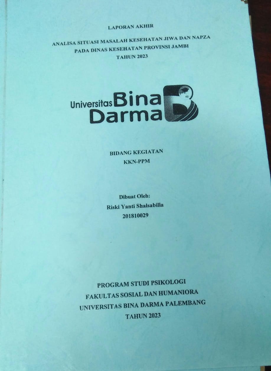 Cover ANALISA SITUASI MASALAH KESEHATAN JIWA DAN NAPZA PADA DINAS KESEHATAN PROVINSI JAMBI TAHUN 2023 / Riski Yanti Salsabilla