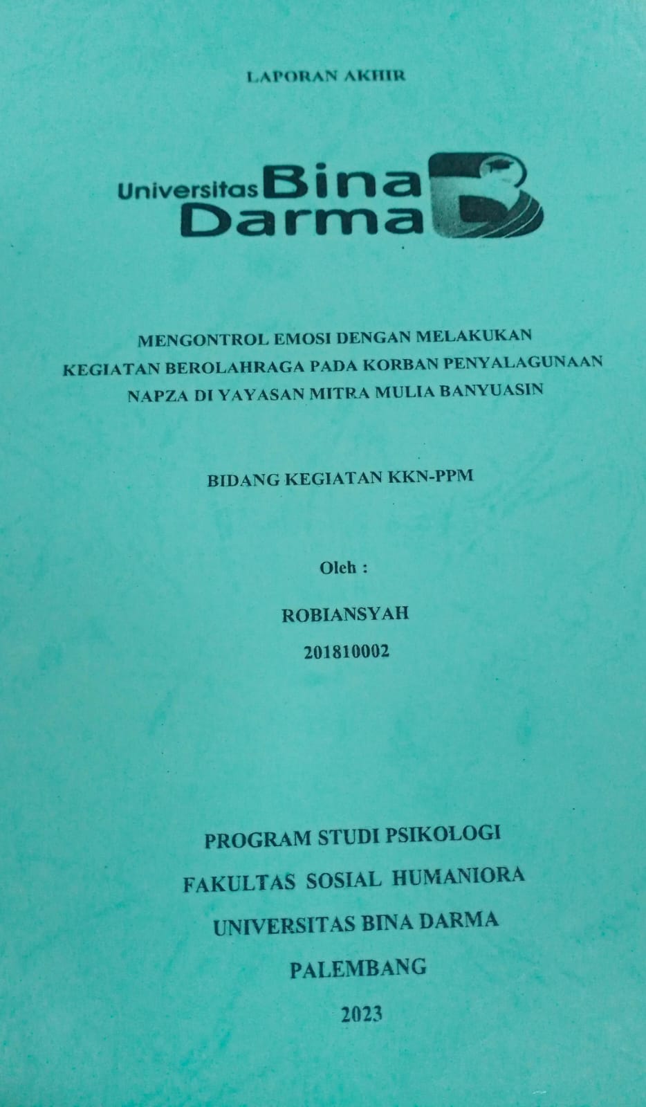 Cover MENGONTROL EMOSI DENGAN MELAKUKAN KEGIATAN BEROLAHRAGA PADA KORBAN PENYALAGUNAAN NAPZA DI YAYASAN MITRA MULIA BANYUASIN / Robiansyah (201810002)