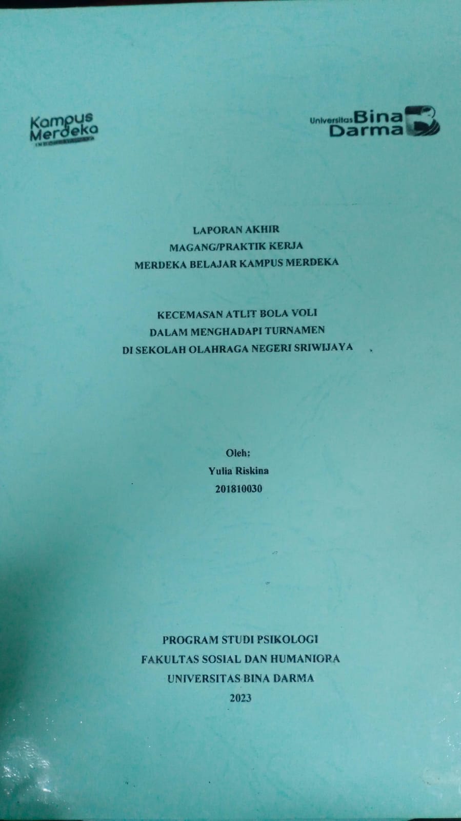 Cover KECEMASAN ATLIT BOLA VOLI DALAM MENGHADAPI TURNAMEN DI SEKOLAH OLAHRAGA NEGERI SRIWIJAYA / Yulia Riskina (201810030)