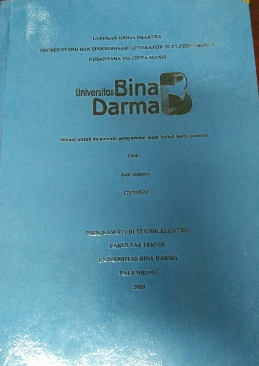 Cover PROSES STARD DAN SINKRONISASI GENERATOR DI PT.PERKEBUNAN NUSANTARA VII CINTA MANIS / Juni Saputra