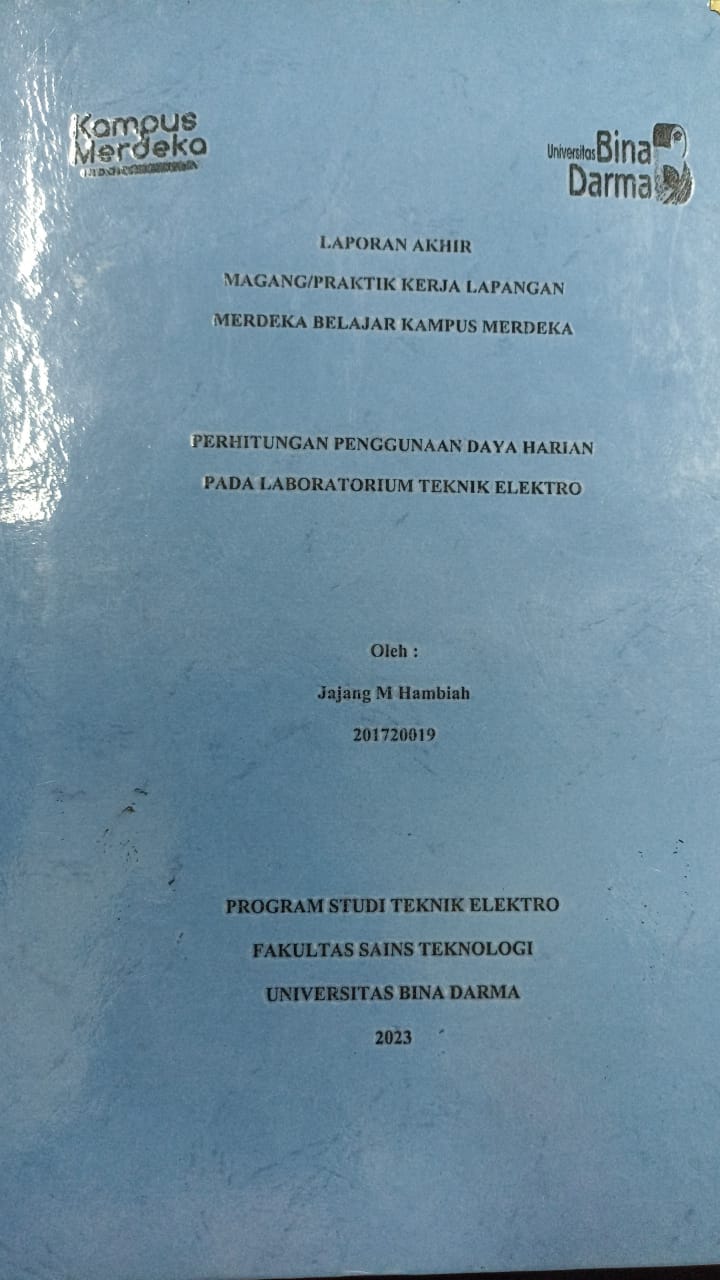 Cover PERHITUNGAN PENGGUNAAN DAYA HARIAN PADA LABORATORIUM TEKNIK ELEKTRO / Jajang M Hambiah