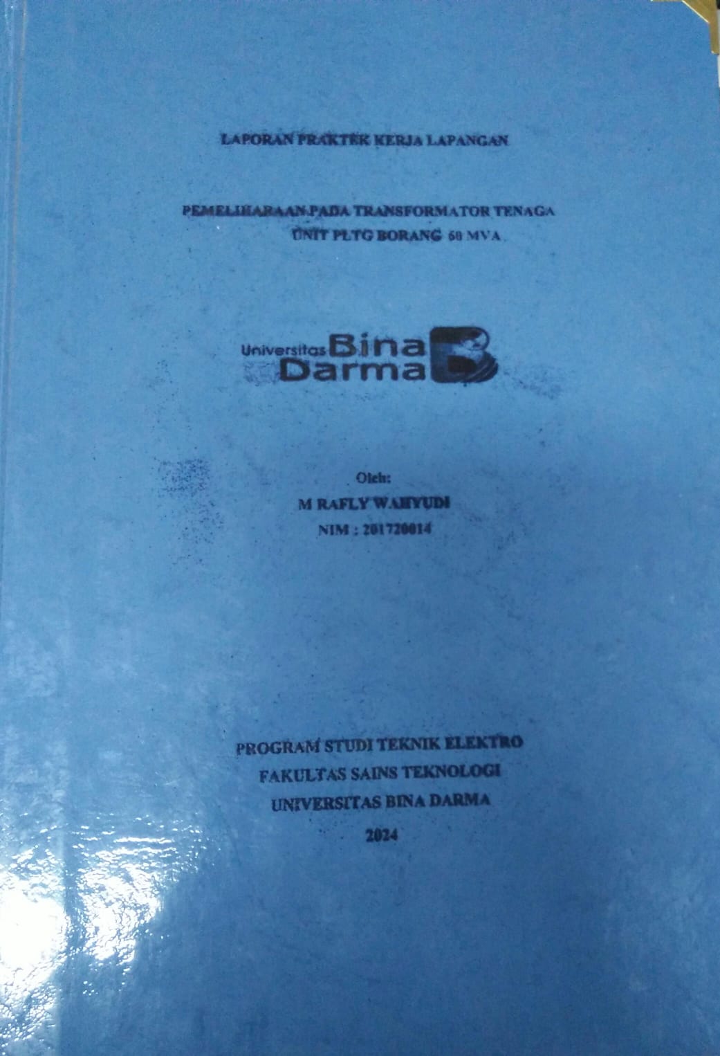 Cover PEMELIHARAAN TRANFORMATOR TENAGA UNIT PLTG BORANG 60 MVA / M Rafly Wahyudi
