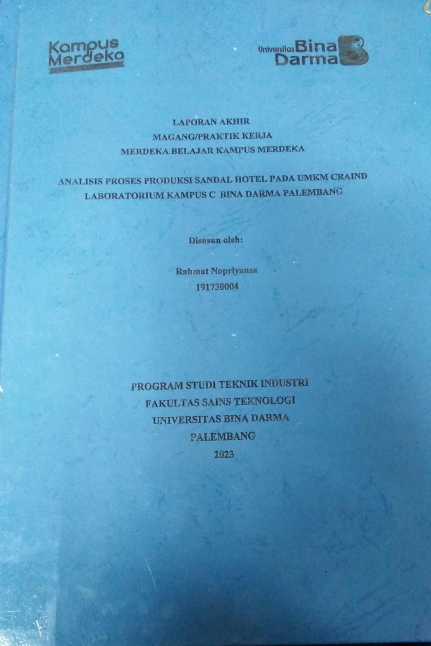 Cover ANALISIS PROSES PRODUKSI SANDAL HOTEL PADA UMKM CRAIND LABORATORIUM KAMPUS C BINA DARMA PALEMBANG / Rahmat Nopriyansa