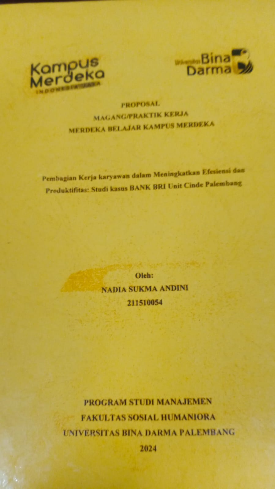 Cover PEMBAGIAN KERJA KARYAWAN DALAM MENINGKATKAN EFESIENSI DAN PRODUKTIFITAS STUDI KASUS BANK BRI UNIT CINDE PALEMBANG / Nadia Sukma Andini (211510054)