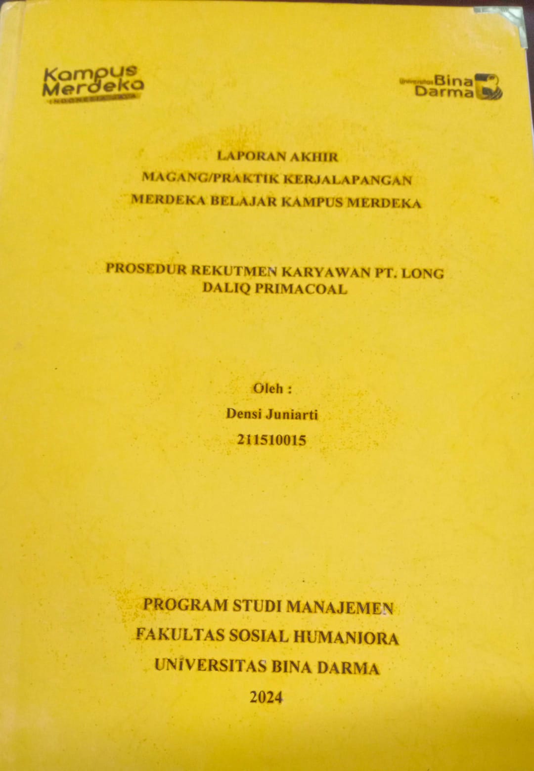 Cover PROSEDUR REKUTMEN KARYAWAN PT. LONG DALIQ PRIMACOAL / Densi Juniarti (211510015)