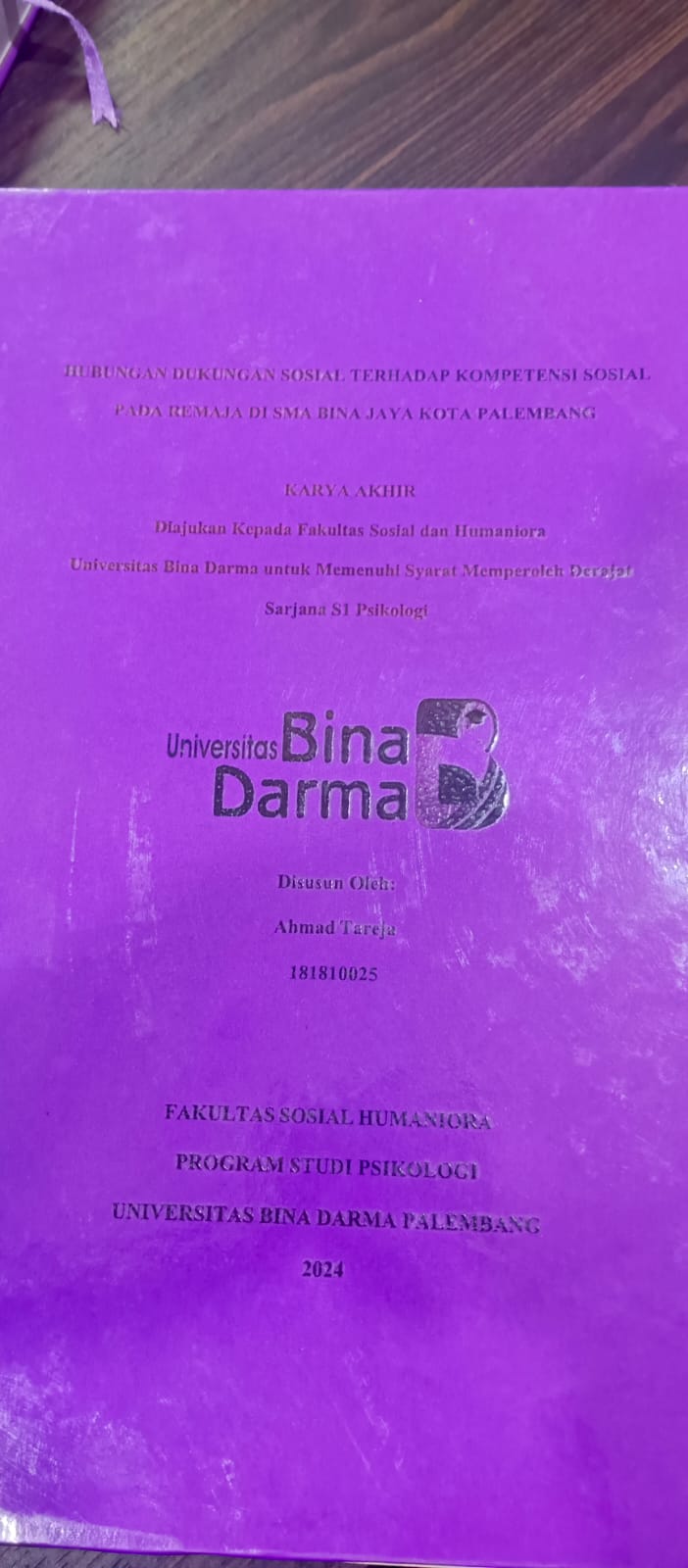 Cover HUBUNGAN DUKUNGAN SOSIAL TERHADAP KOMPETENSI SOSIAL PADA REMAJA DI SMA BINA JAYA KOTA PALEMBANG / Ahmad Tareja