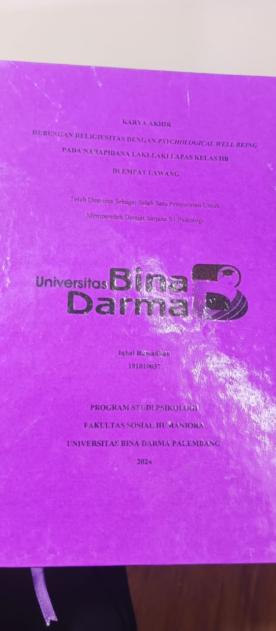 Cover HUBUNGAN RELIGIUSITAS DENGAN PSYCHOLOGICAL WELL BEING PADANA NARAPIDANA LAKI-LAKI KELAS II B DI EMPAT LAWANG / Iqbal Ramadhan