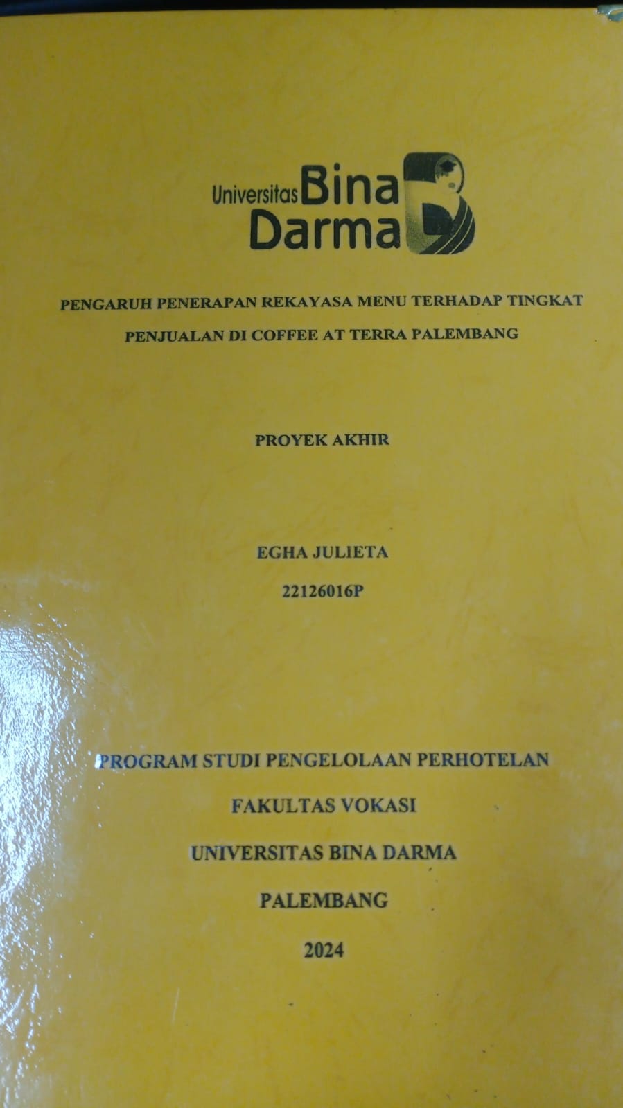 Cover PENGARUH PENERAPAN REKAYASA MENU TERHADAP TINGKAT PENJUALAN DI COFFE AT TERRA PALEMBANG / Egha Julieta (22126016P)