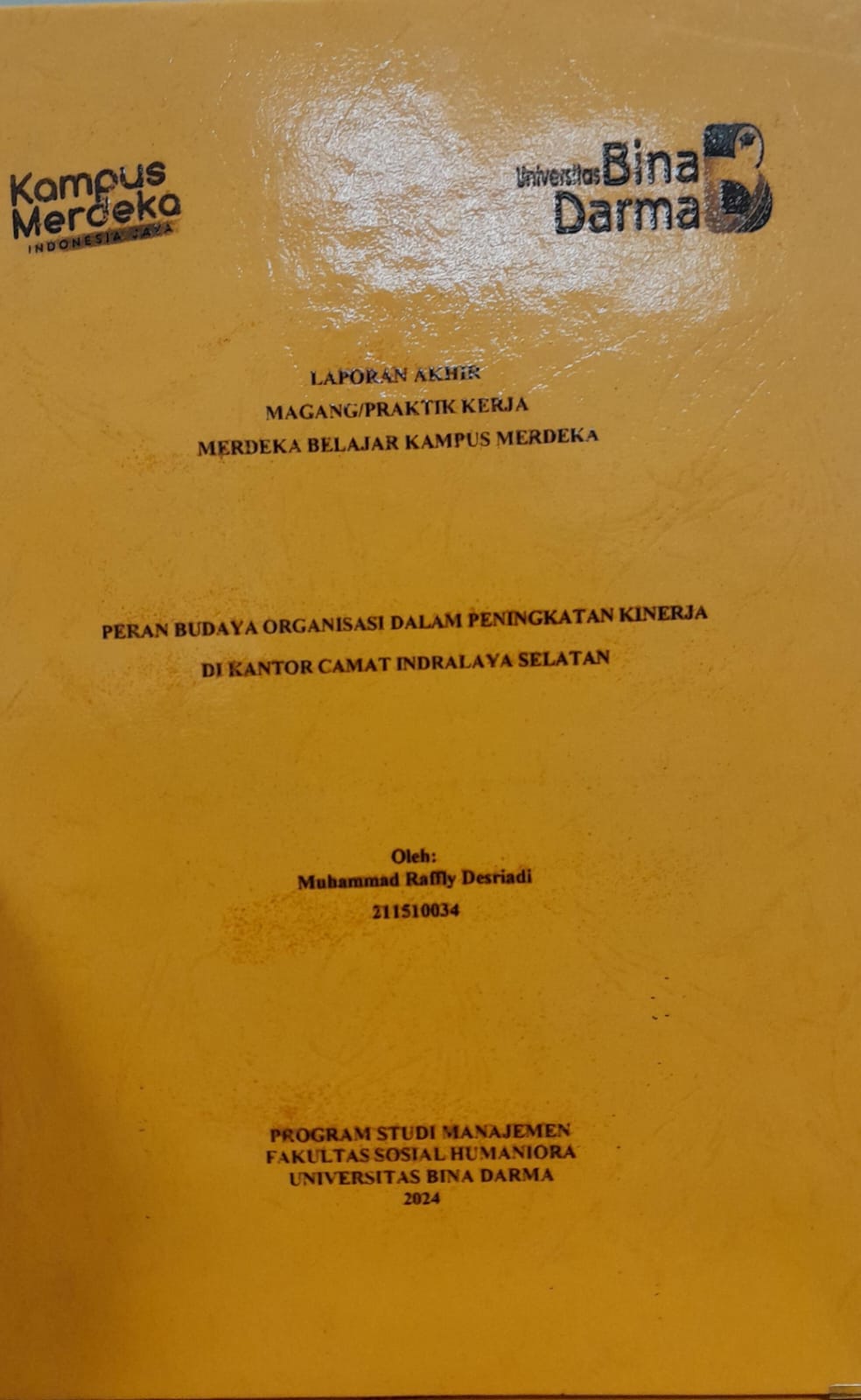 Cover PERAN BUDAYA ORGANISASI DALAM PENINGKATAN KINERJA DI KANTOR CAMAT INDRALAYA SELATAN / Muhammad Raffly Desriadi 211510034