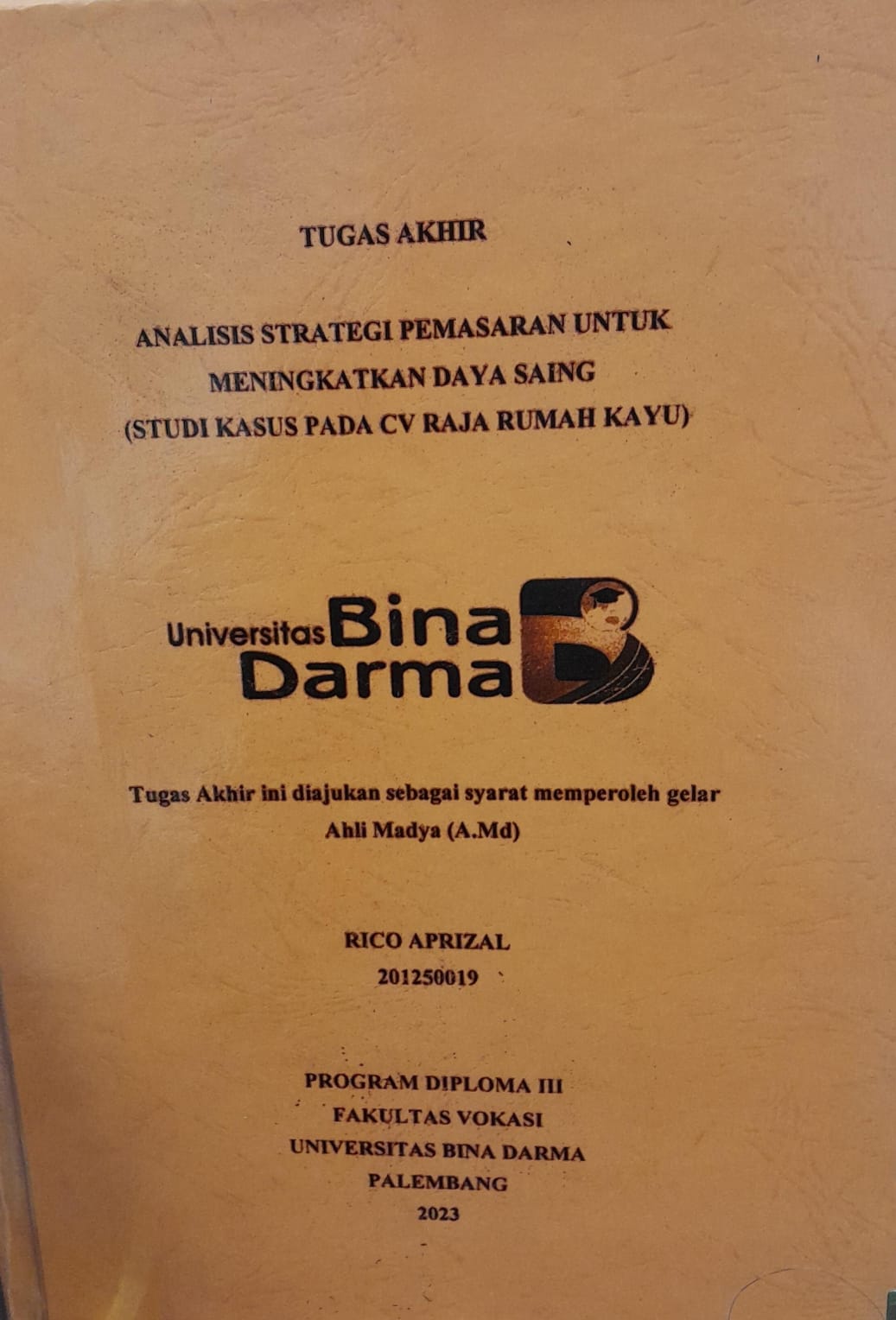 Cover ANALISIS STRATEGI PEMASARAN UNTUK MENINGKATKAN DAYA SAING (STUDI KASUS CV RAJA RUMAH KAYU ) / Rico Aprizal 201250019