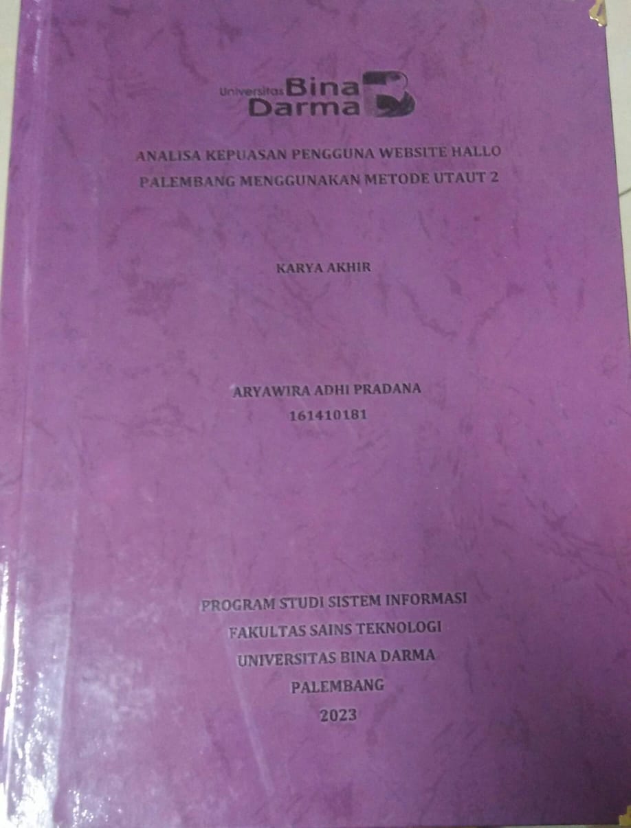 Cover ANALISA KEPUASAN PENGGUNA WEBSITE HALLO PALEMBANG MENGGUNAKAN METODE UTAUT 2 / Aryawira Adhi Pradana