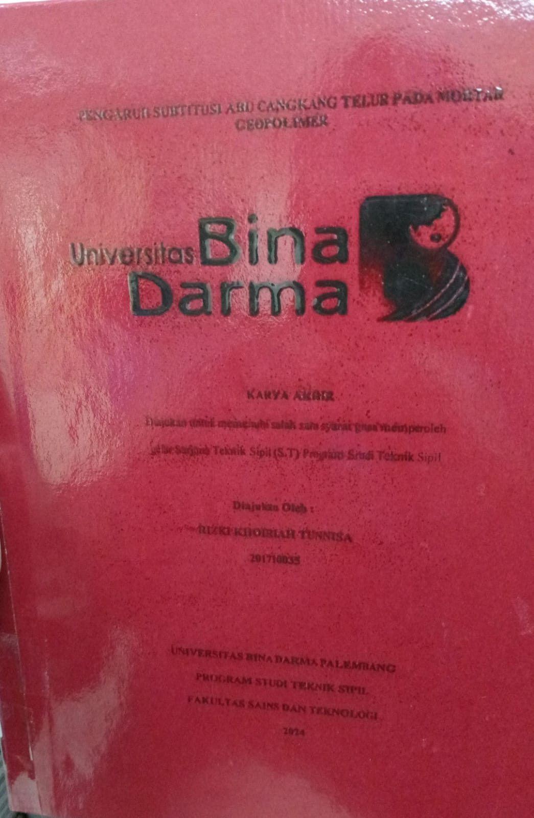 Cover PENGARUH SUBTITUSI ABU CANGKANG TELUR PADA MORTAR CEOPOLIMER / Rizki Khoiriah Tunnisa 201710035