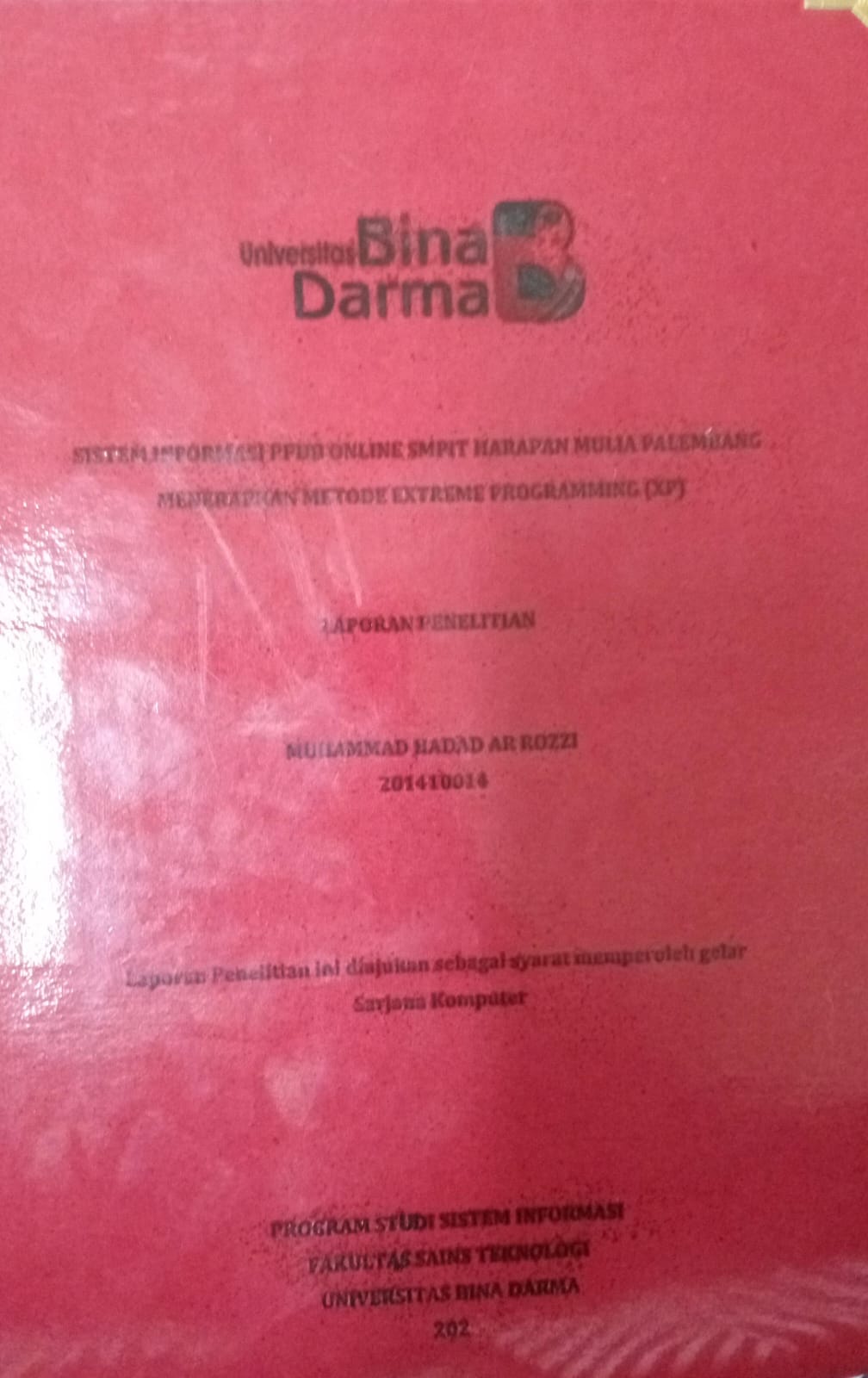 Cover SISTEM INFORMASI PPDB ONLINE SMPIT HARAPAN MULIA PALEMBANG MENERAPKAN METODE EXTREME PROGRAMMING (XP) / Muhammad hadad ar rozzi 201410014