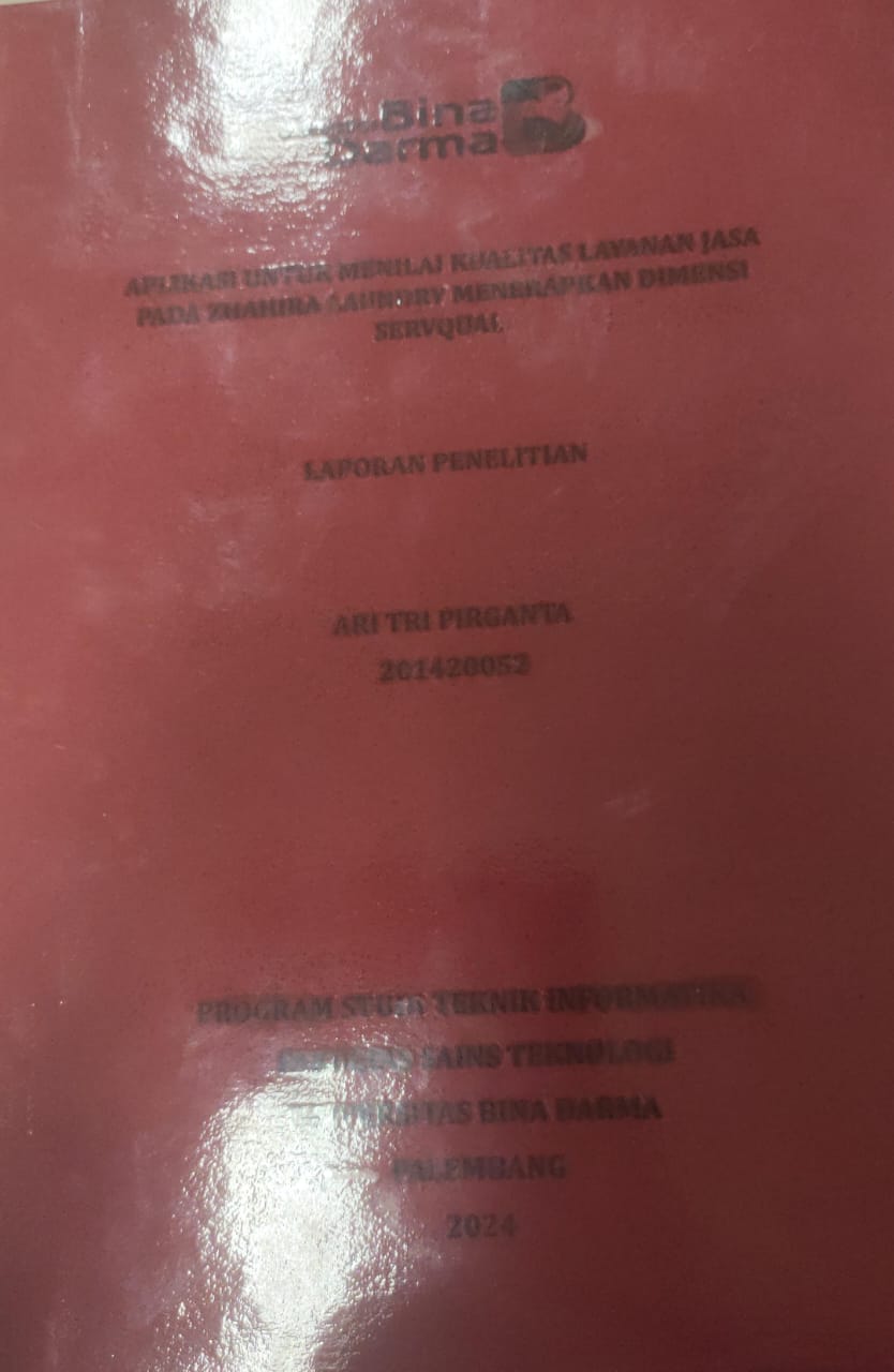 Cover APLIKASI UNTUK MENILAI KUALITAS LAYANAN JASA PADA ZHAZIRA LAUNDRY MENERAPKAN DIMENSI SERVQUAL / Ari tri pirganta 201420052
