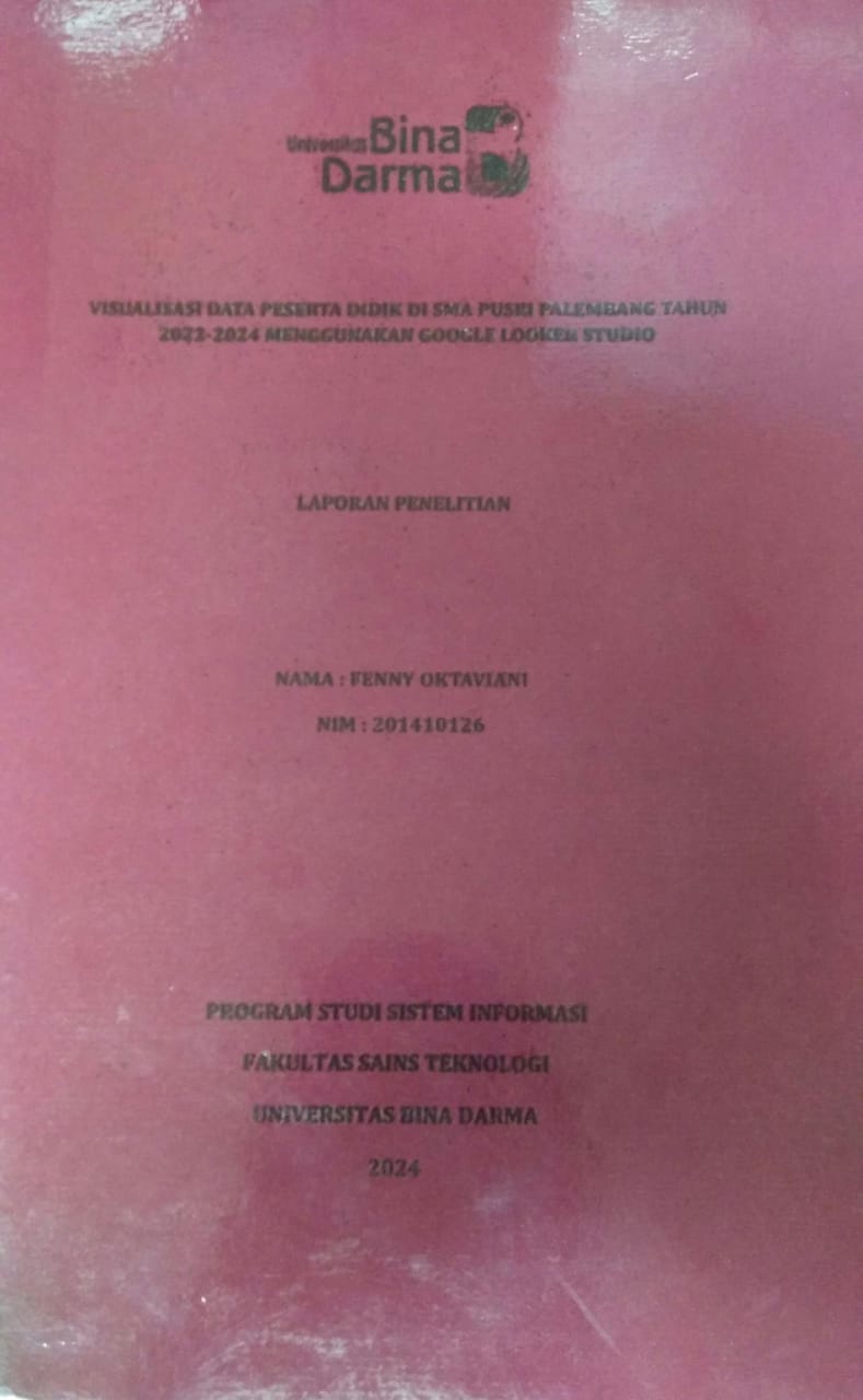 Cover VISUALISASI DATA PESERTA DIDIK DI SMA PUSRI PALEMBANG TAHUN 2022-2024 MENGGUNAKAN GOOGLE LOOKER STUDIO / Fenny Oktaviani