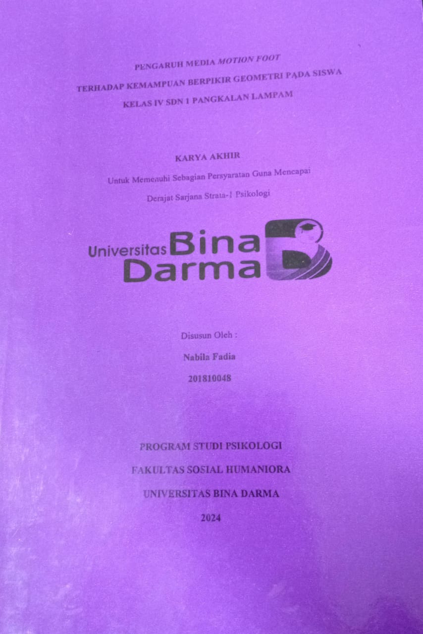 Cover PENGARUH MEDIA MOTION FOOT TERHADAP KEMAMPUAN BERPIKIR GEOMETRI PADA SISWA KELAS IV SDN 1 PANGKALAN LAMPAM / Nabila fadia