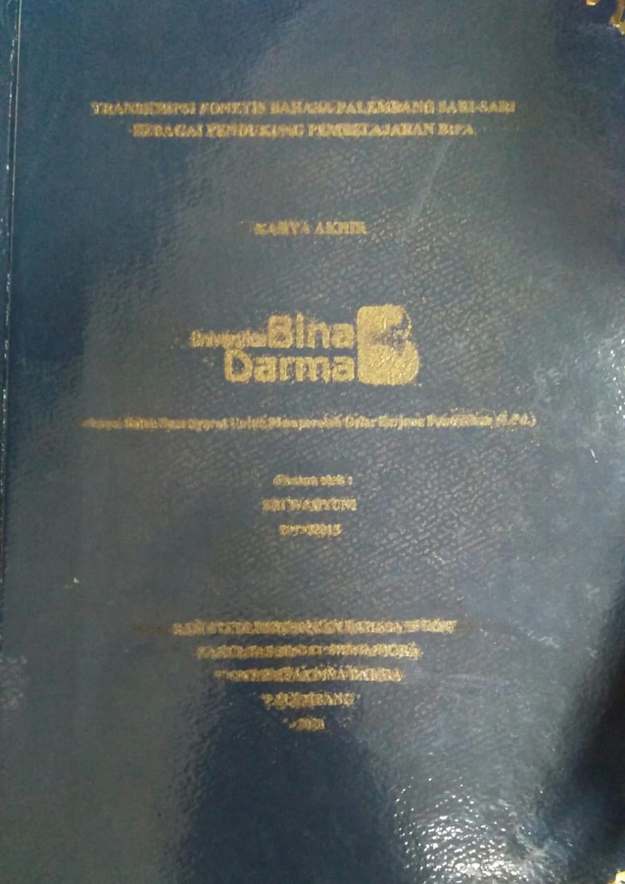 Cover TRANSKRIPSI FONETIS BAHASA PALEMBANG SARI-SARI SEBAGAI PENDUKUNG PEMBELAJARAN BIPA / Sri Wahyuni