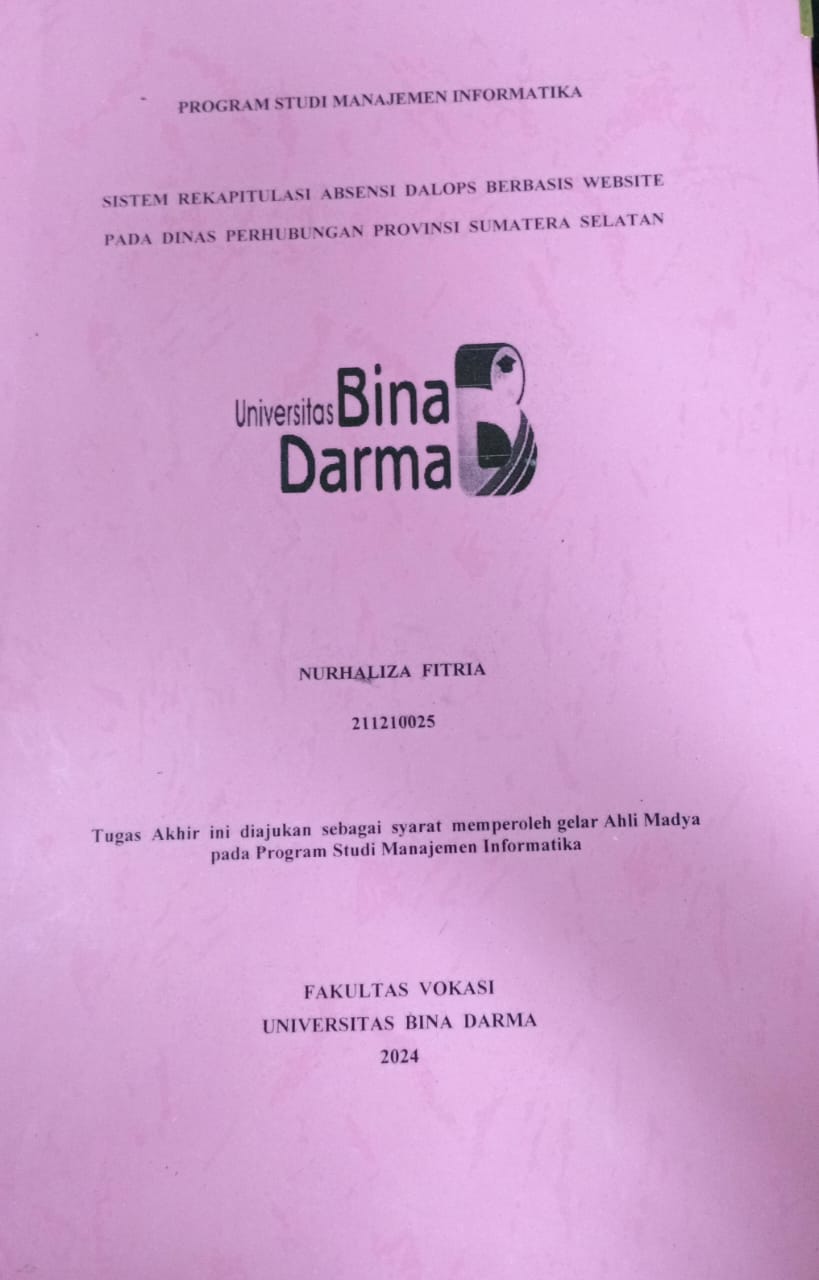 Cover SITEM REKAPITULASI ABSENSI DOLAPS BERBASIS WEBSITE PADA DINAS PERUBAHAN PROVINSI SUMATERA SELATAN / Nurhaliza Fitria