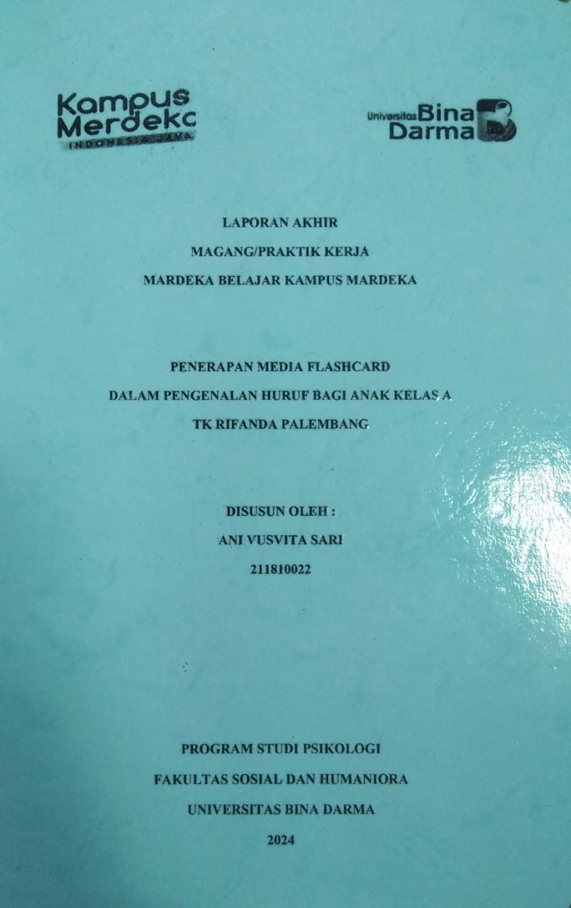 Cover PENERAPAN MEDIA FLASHCARD DALAM PENGENALAN HURUF BAGI ANAK KELAS A TK RIFANDA PALEMBANG / Ani Vusvita Sari