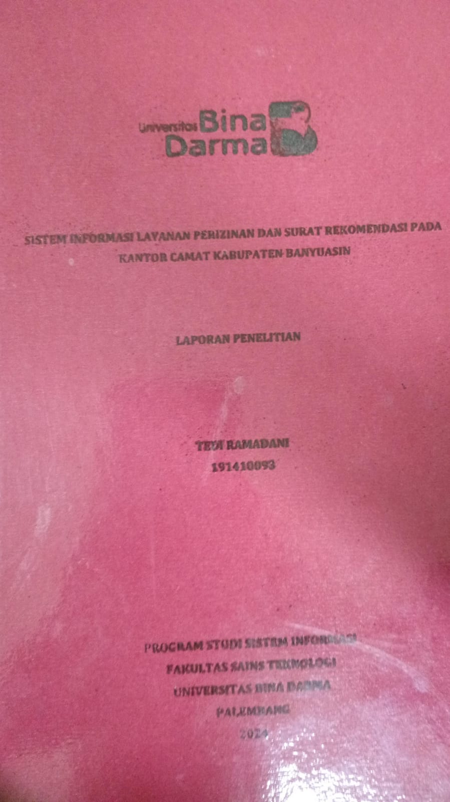 Cover SISTEM INFORMASI LAYANAN PERIZINAN DAN SURAT REKOMENSASI PADA KANTOR CAMAT KABUPATEN BANYUASIN / Tedi Ramadani