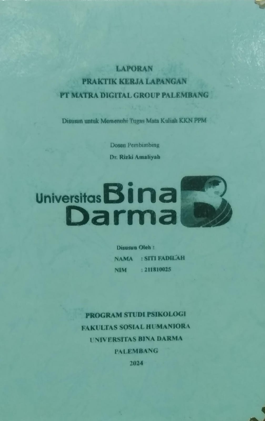 Cover PRAKTIK KERJA LAPANGAN PT MATRA DIGITAL GROUP PALEMBANG / Siti Fadilah