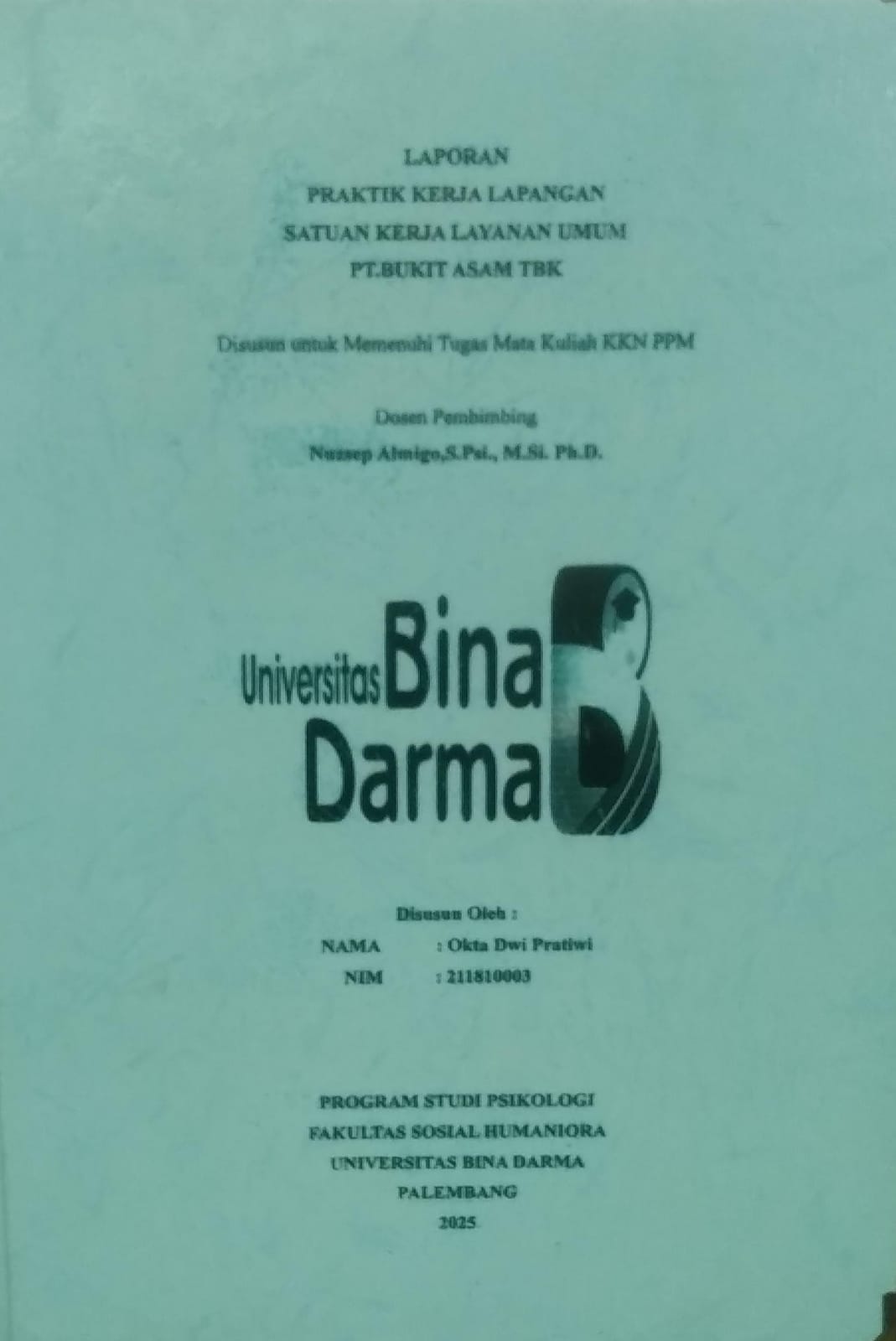Cover PRAKTIK KERJA LAPANGAN SATUAN KERJA LAYANAN UMUM PT. BUKIT ASAM TBK / Okta Dwi Pratiwi