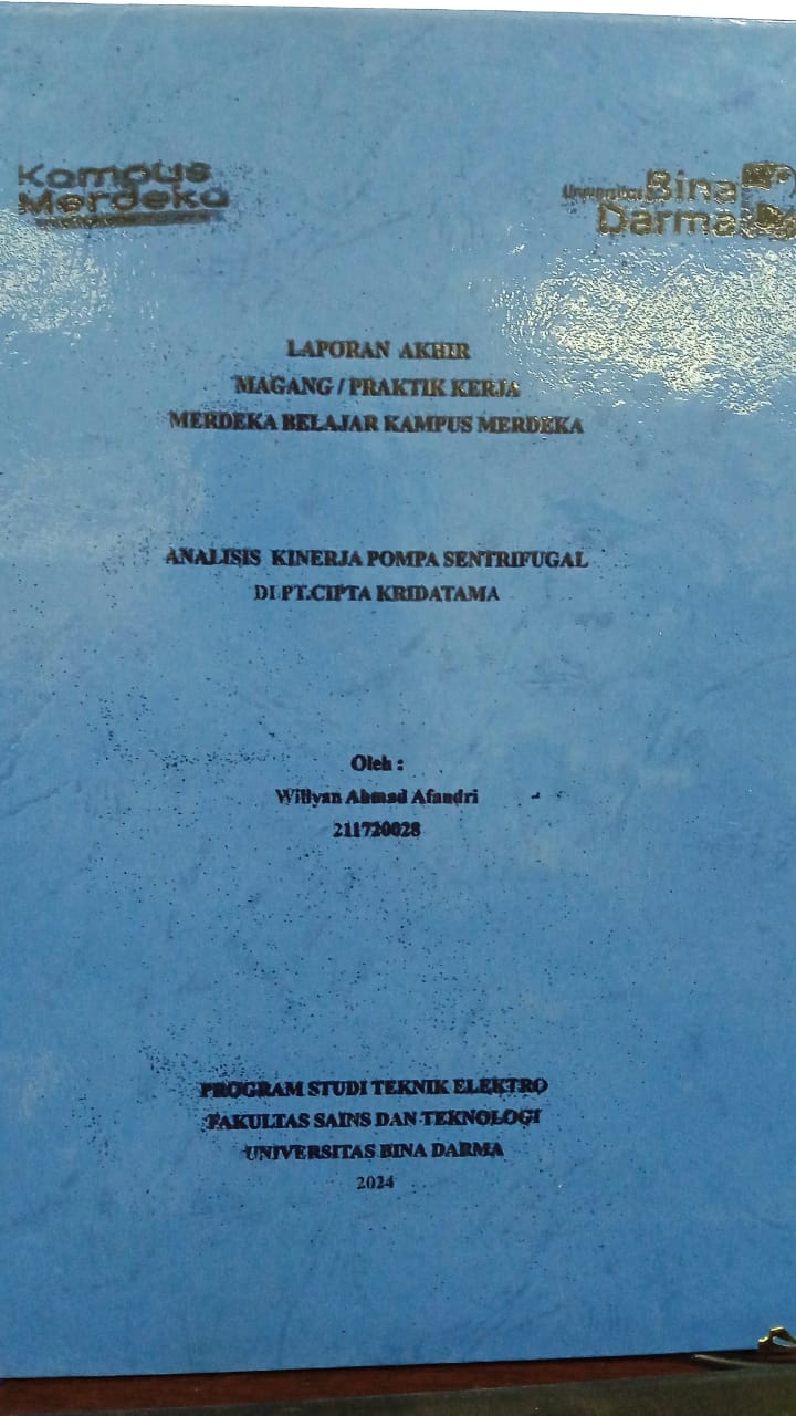 Cover ANALISIS KINERJA POMPA SENTRIFUGAL DI PT. CIPTA KRIDATAMA / Willyan Ahmad Afandri