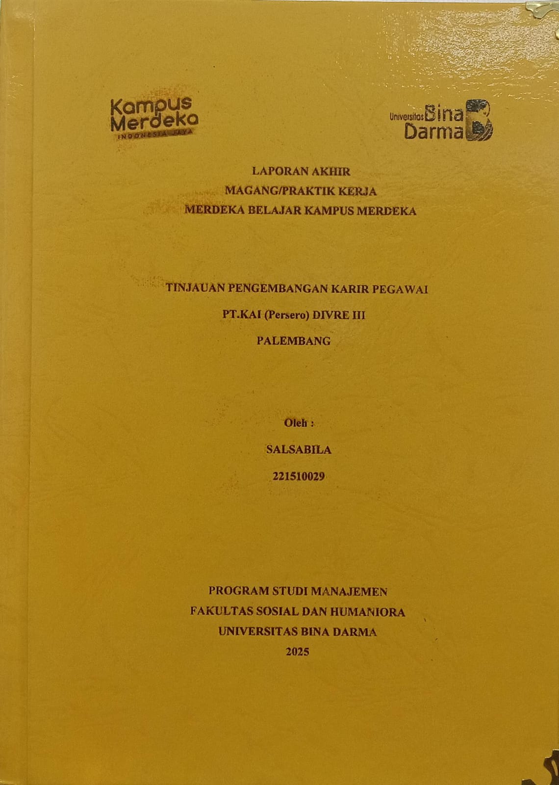 Cover TINJUAN PENGEMBANGAN KARIR PEGAWAI PT.KAI (Persero) DIVRE III PALEMBANG / Salsabila