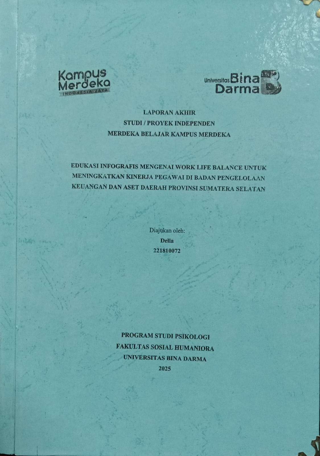 Cover EDUKASI INFOGRAFIS WORK LIFE BALANCE UNTUK MENINGKATKAN KINERJA PEGAWAI DI BADAN PENGELOLAAN KEUANGAN DAN ASET DAERAH  PROVINSI SUMATERA SELATAN / Della