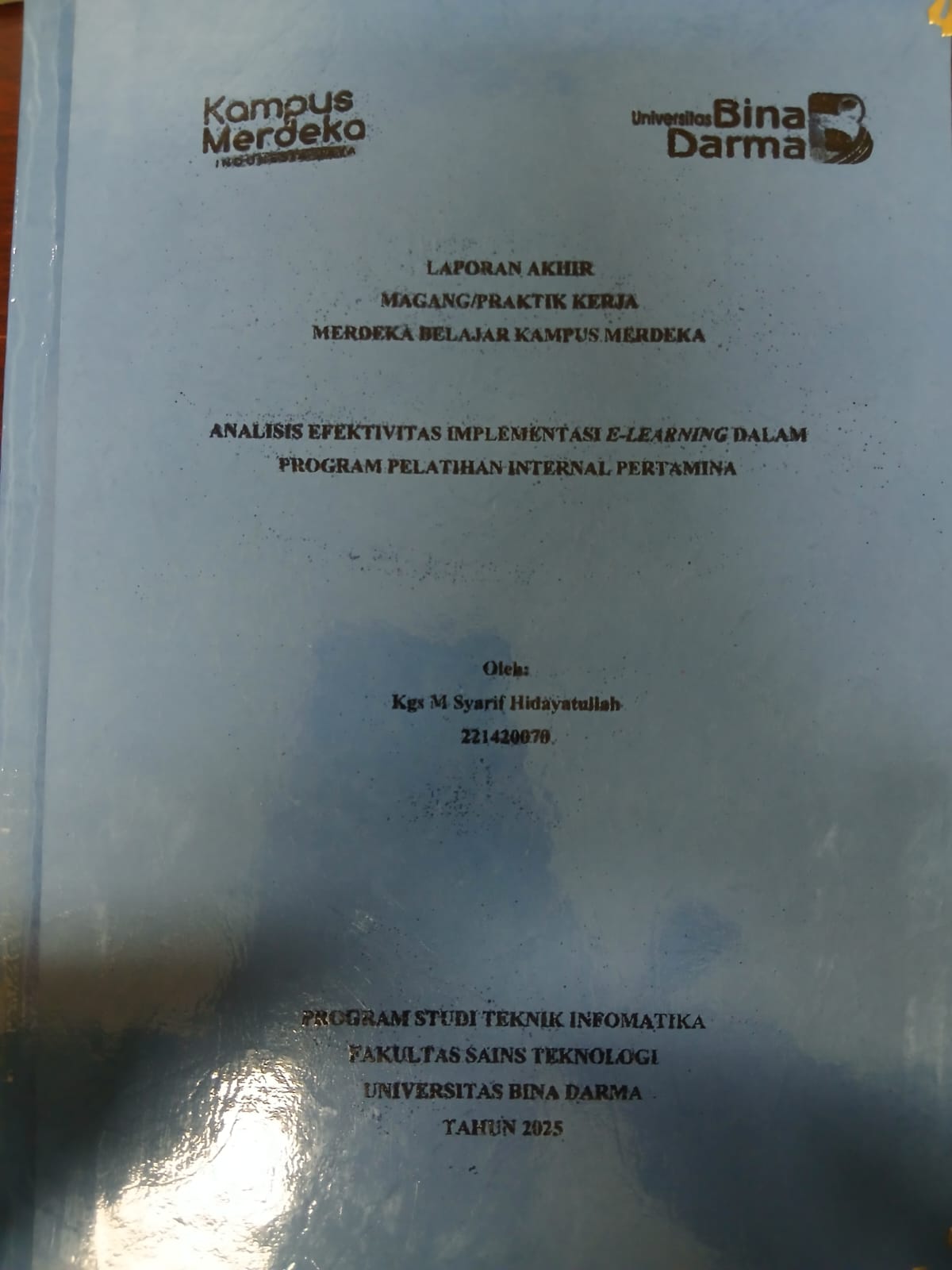 Cover ANALISIS EFEKTIVITAS IMPLEMENTASI E-LEARNING DALAM PROGRAM PELATIHAN INTERNAL PERTAMINA / Kgs M Syarif Hidayatullah