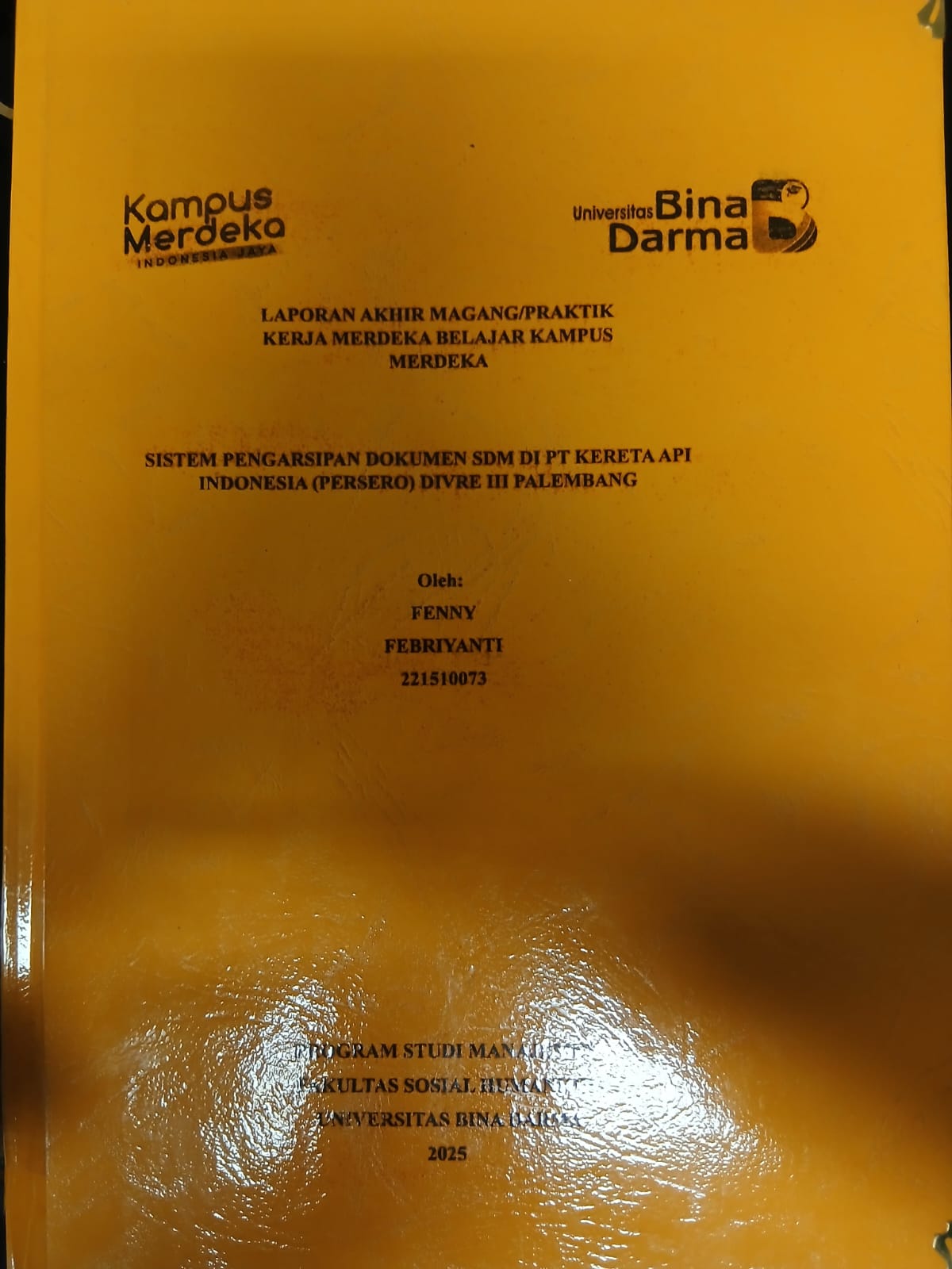 Cover SISTEM PENGARSIPAN DOKUMEN SDM DI PT KERETA API INDONESIA (PERSERTO) DIVRE III PALEMBANG / Febriyanti