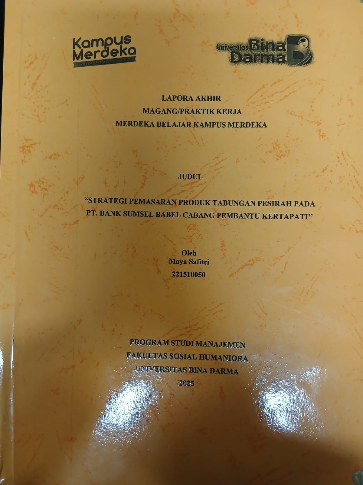 Cover STRATEGI PEMASARAN PRODUK TABUNGAN PESIRAH PADA PT. BANK SUMSEL BABEL CABANG PEMBANTU KERTAPATI / Maya Safitri