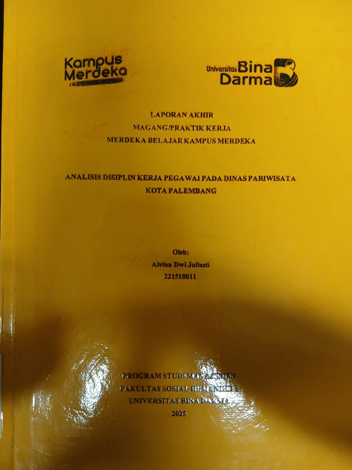 Cover ANALISIS DISIPLIN KERJA PEGAWAI PADA DINAS PARIWISATA KOTA PALEMBANG / Alvina Dwi Juliasti