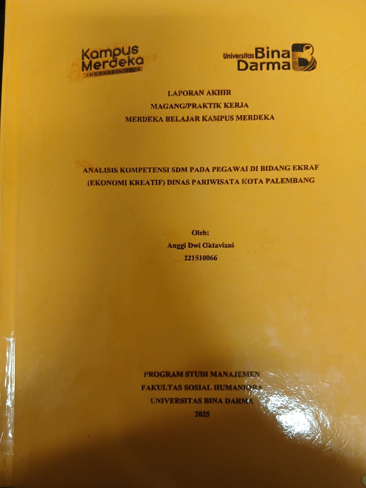 Cover ANALISIS KOMPETENSI SDM PADA PEGAWAI DI BIDANG EKRAF (EKONOMI KREATIF) DINAS PARIWISATA KOTA PALEMBANG / Anggi Dwi Oktaviana