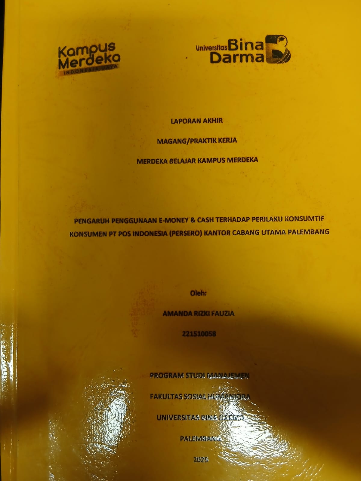 Cover PENGARUH PENGGUNAAN E-MONEY & CASH TERHADAP PERILAKU KONSUMTIF KONSUMEN PT POS INDONESIA (PERSERO) KANTOR CABANG UTAMA PALEMBANG / Amanda Rizki Fauzia