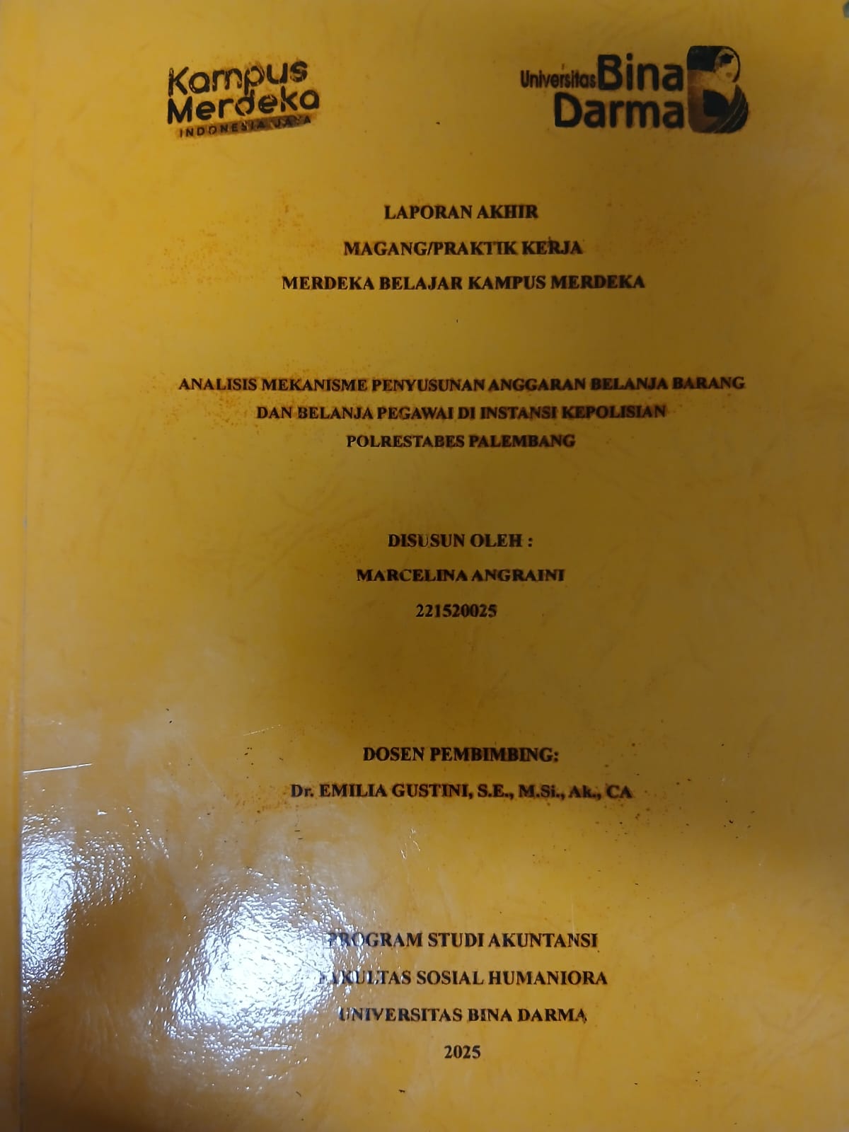 Cover ANALISIS MEKANISME PENYUSUNAN ANGGARAN BELANJA BARANG DAN BELANJA PEGAWAI DI INSTANSI KEPOLISIAN POLRESTABES PALEMBANG / Marcelina Angraini
