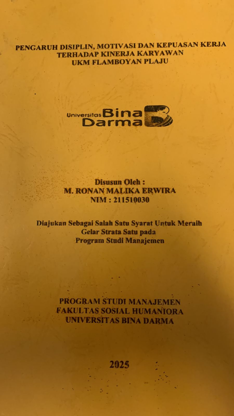 Cover PENGARUH DISIPLIN DAN KEPUASAN KERJA TERHADAP KINERJA KARYAWAN UKM FLAMBOYAN PLAJU