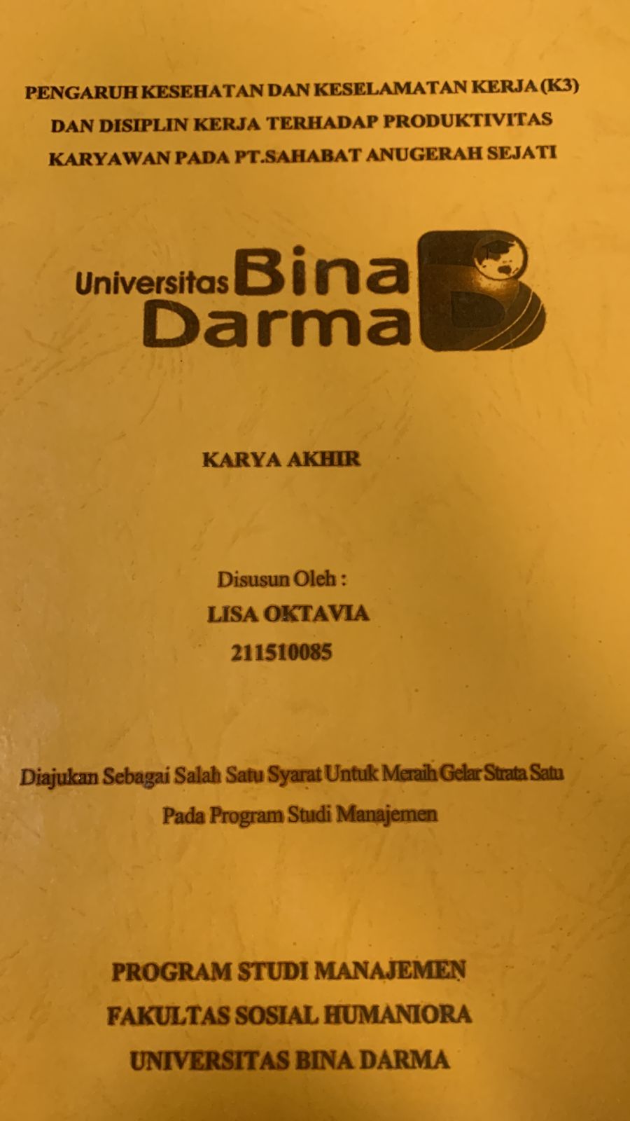 Cover PENGARUH KESEHATAN DAN KESELAMATAN KERJA (K3) DAN DISIPLIN KERJA TERHADAP PRODUKTIVITAS KARYAWAN PADA PT.SAHABAT ANUGERAH SEJATI