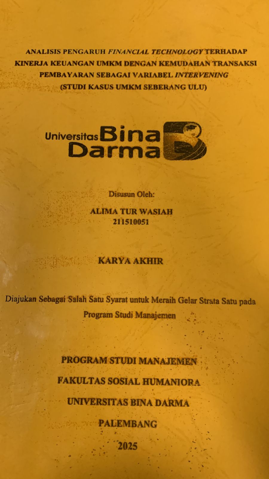 Cover ANALISIS PENGARUH FINANCIAL TECHNOLOGY TERHADAP KINERJA KEUANGAN UMKM DENGAN KEMUDAHAN TRANSAKSI PEMBAYARAN SEBAGAI VARIABEL INTERVENING (STUDI KASUS UMKM SEBERANG ULU)