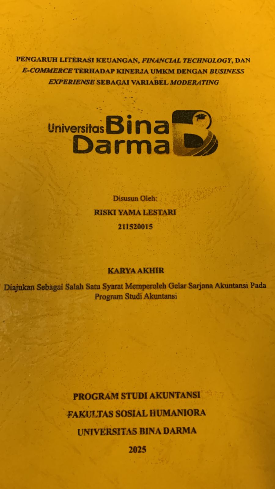 Cover PENGARUH LITERASI KEUANGAN, FINANCIAL TECHNOLOGY DAN E-COMMERCE TERHADAP KINERJA UMKM DENGAN BUSINESS EXPERIENCE SEBAGAI VARIABEL MODERATING