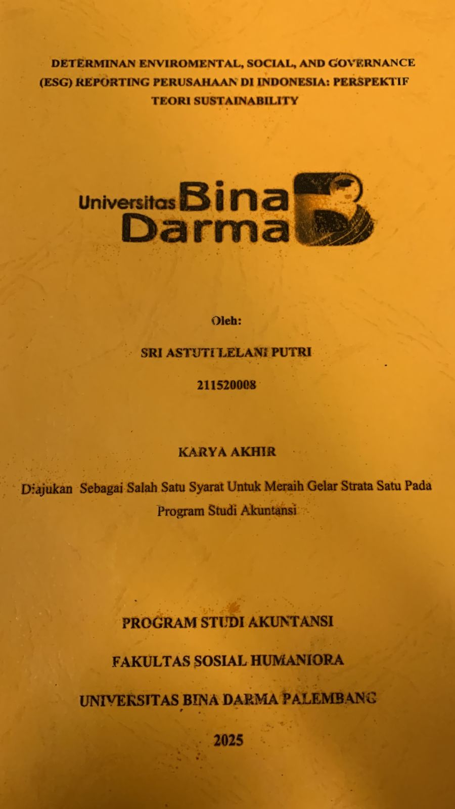 Cover DETERMINAN ENVIROMENTAL, SOCIAL AND GOVERNANCE (ESG) REPORTING PERUSAHAAN DI INDONESIA : PERSPEKTIF TEORI SUSTAINABILLITY