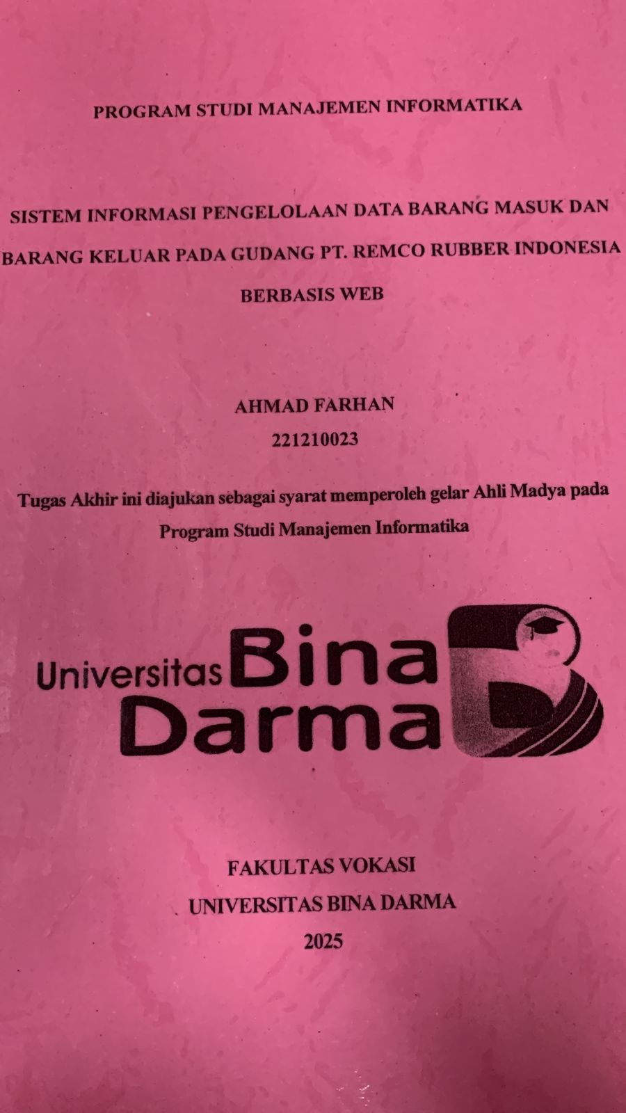 Cover SISTEM INFORMASI PENGELOLAAN DATA BARANG MASUK DAN BARANG KELUAR PADA GUDANG PT.REMCO RUBBER INDONESIA BERBASIS WEB