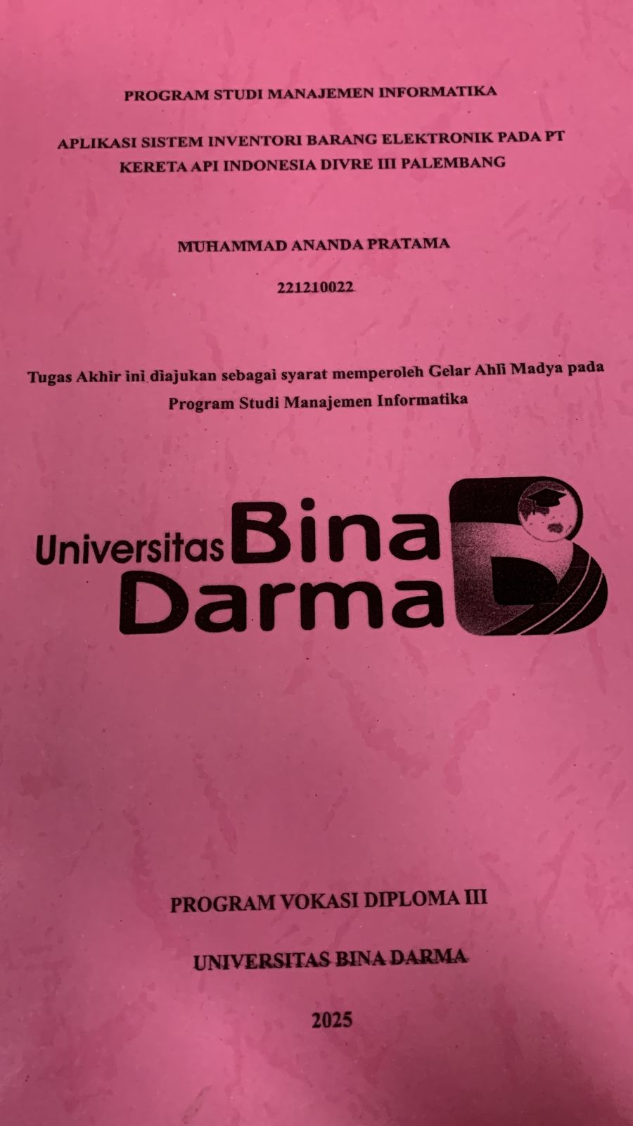 Cover APLIKASI SISTEM INVENTORI BARANG ELEKTRONIK PADA PT.KERETA API INDONESIA DIVRE III PALEMBANG