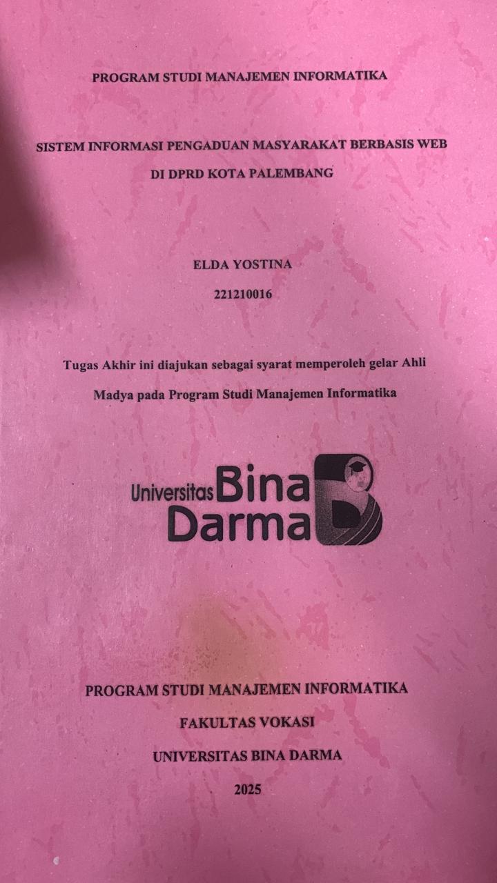 Cover SISTEM INFORMASI PENGADUAN MASYARAKAT BERBASIS WEB DI DPRD KOTA PALEMBANG