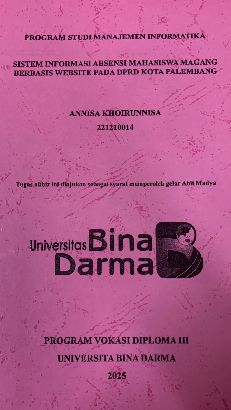 Cover SISTEM INFORMASI ABSENSI MAHASISWA MAGANG BERBASIS WEBSITE PADA DPRD KOTA PALEMBANG