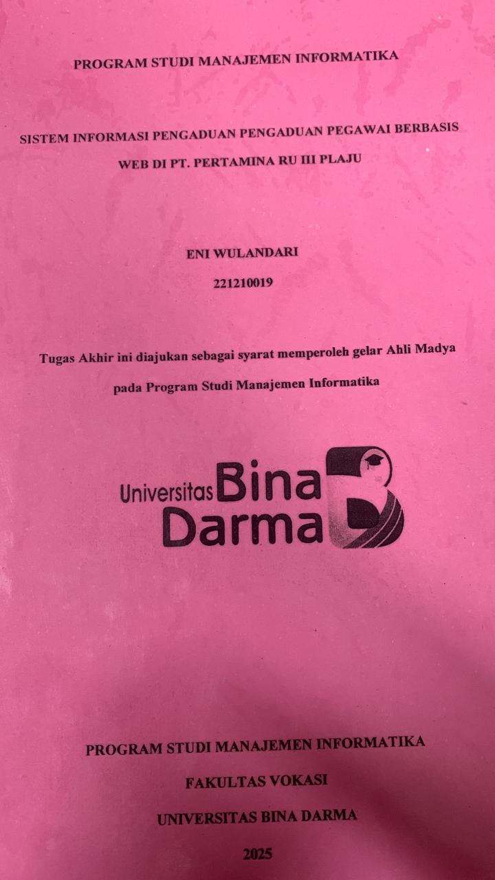 Cover SISTEM INFORMASI PENGADUAN PENGADUAN PEGAWAI BERBASIS WEB DI PT.PERTAMINA RU III PLAJU