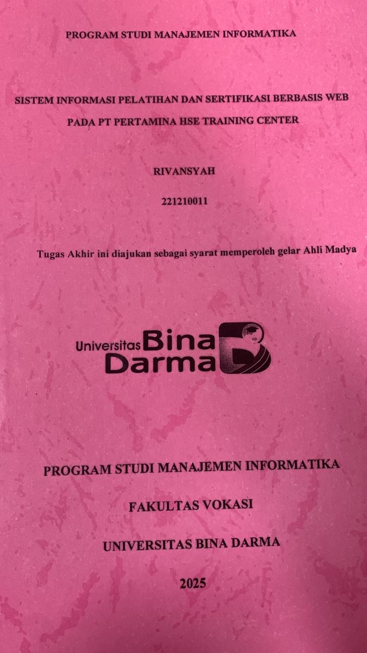Cover SISTEM INFORMASI DAN SERTIFIKASI BERBASIS WEB PADA PT.PERTAMINA HSE TRAINING CENTER