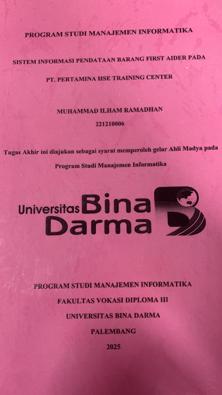 Cover SISTEM INFORMASI PENDATAAN BARANG FIRST AIDER PADA PT.PERTAMINA HSE TRAINING CENTER