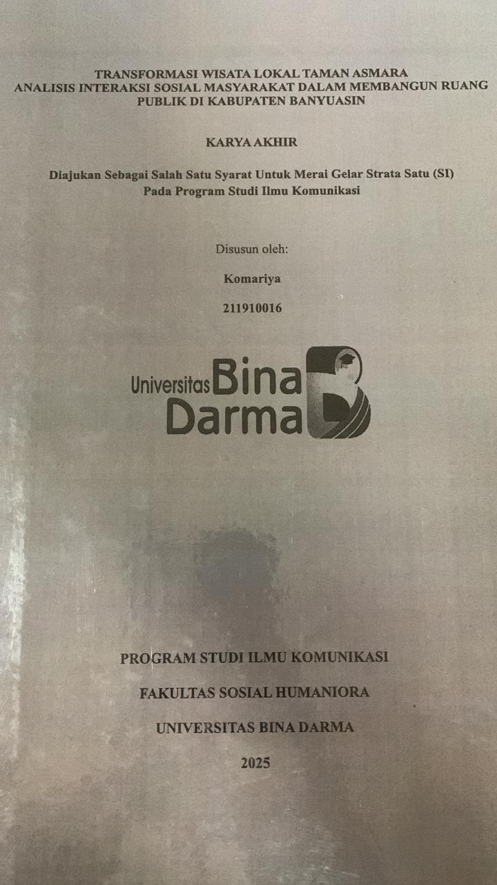 Cover TRANSFORMASI WISATA LOKAL TAMAN ASMARA ANALISIS INTERAKSI SOSIAL MASYARAKAT DALAM MEMBANGUN RUANG PUBLIK DI KABUPATEN BANYUASIN